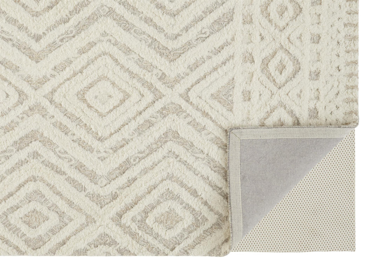 9' X 12' Ivory And Tan Wool Geometric Tufted Handmade Stain Resistant Area Rug