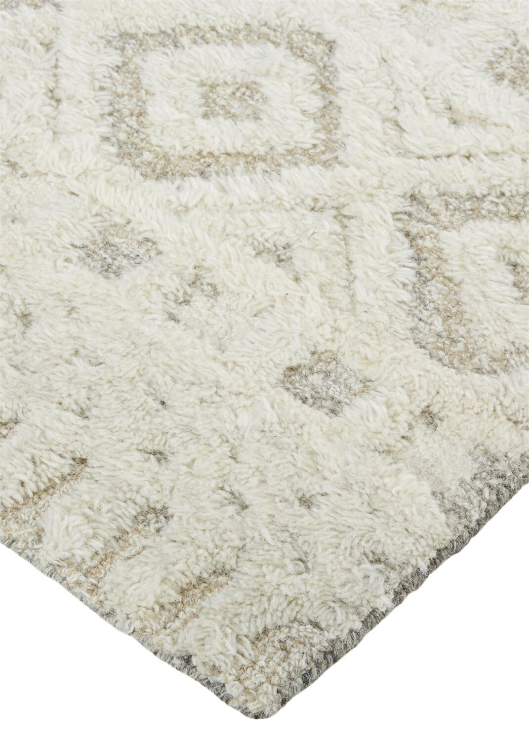 9' X 12' Ivory And Tan Wool Geometric Tufted Handmade Stain Resistant Area Rug