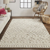9' X 12' Ivory And Tan Wool Geometric Tufted Handmade Stain Resistant Area Rug