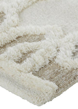 9' X 12' Ivory Tan And Silver Wool Geometric Tufted Handmade Stain Resistant Area Rug