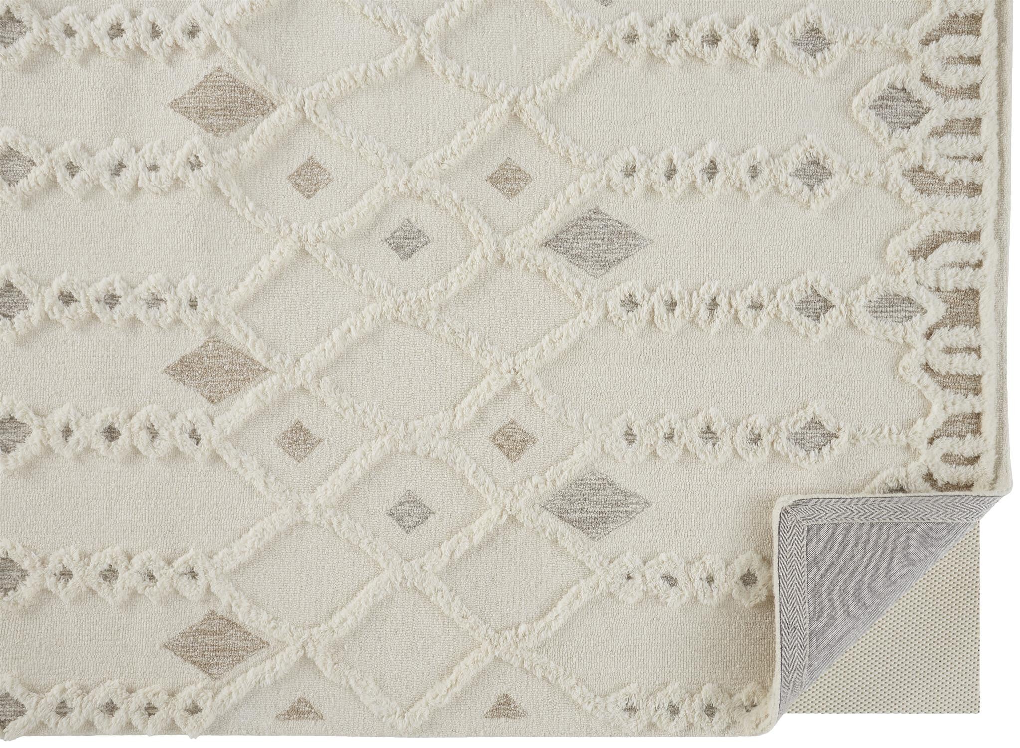 9' X 12' Ivory Tan And Silver Wool Geometric Tufted Handmade Stain Resistant Area Rug