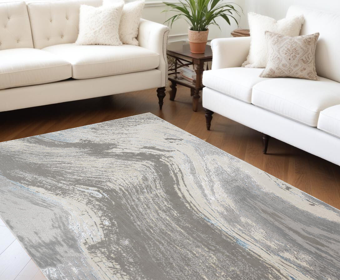 10' X 13' Blue and Gray Abstract Power Loom Area Rug