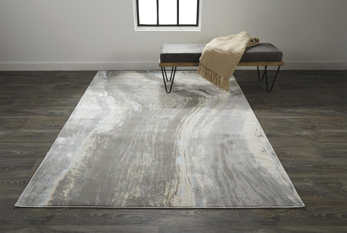 10' X 13' Blue and Gray Abstract Power Loom Area Rug