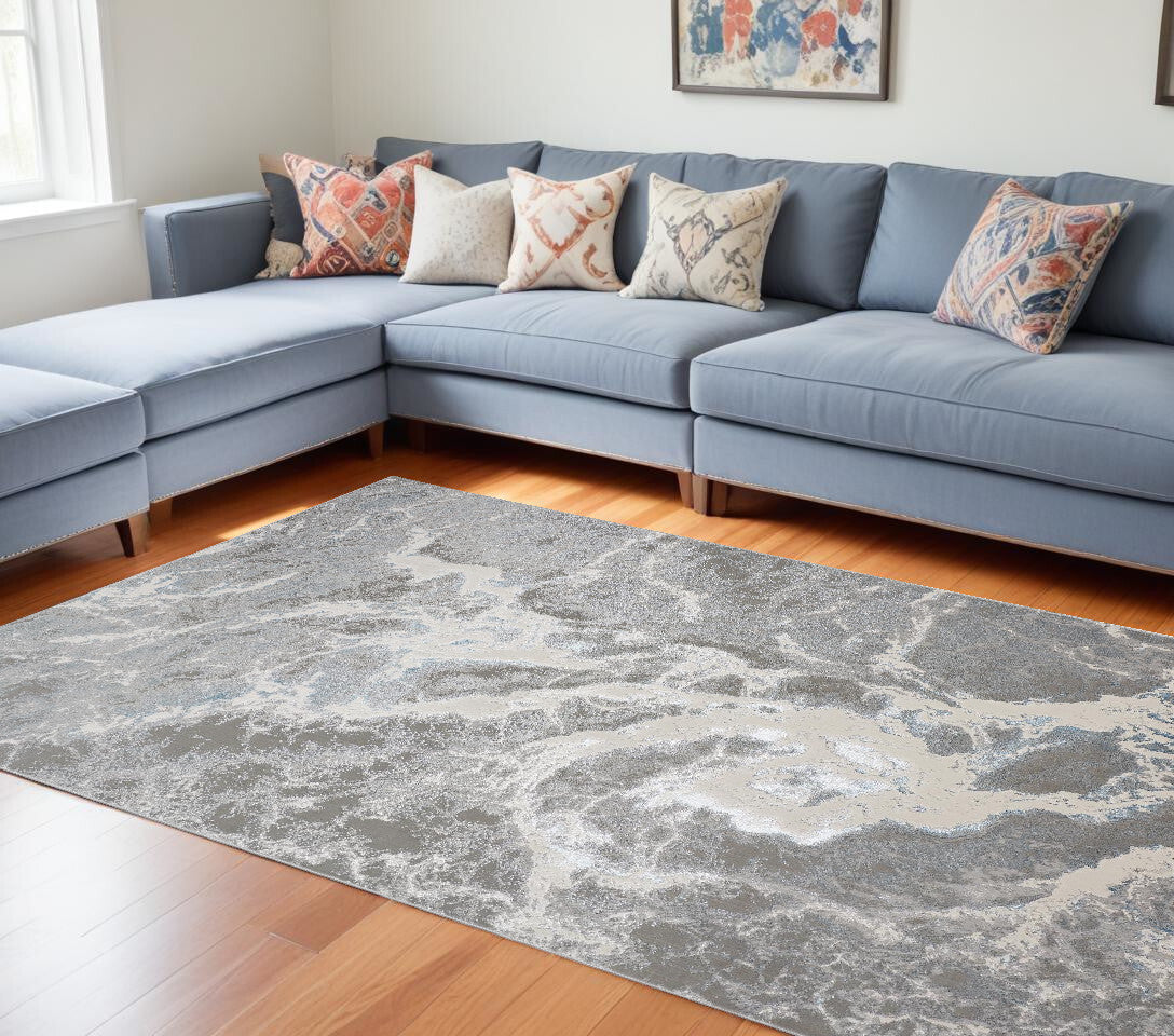 13' X 20' Gray and Ivory Abstract Area Rug