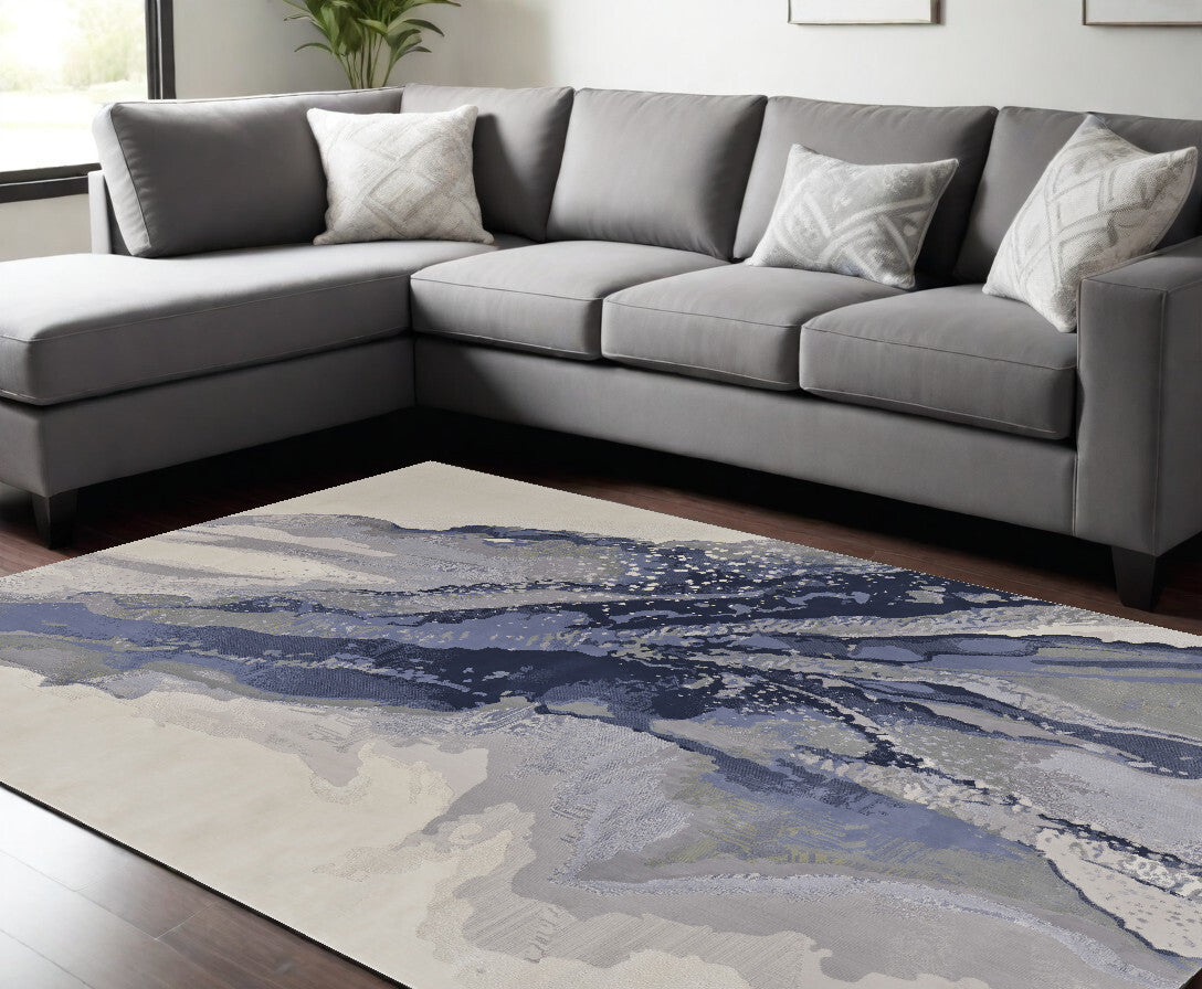 12' X 15' Gray and Ivory Abstract Power Loom Area Rug