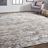 12' X 15' Gray Blue And Silver Wool Abstract Hand Knotted Area Rug