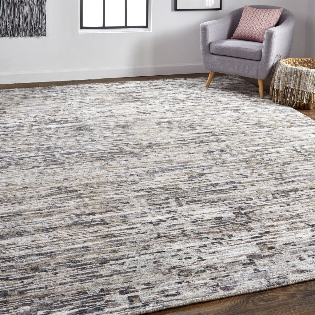 12' X 15' Gray Blue And Silver Wool Abstract Hand Knotted Area Rug