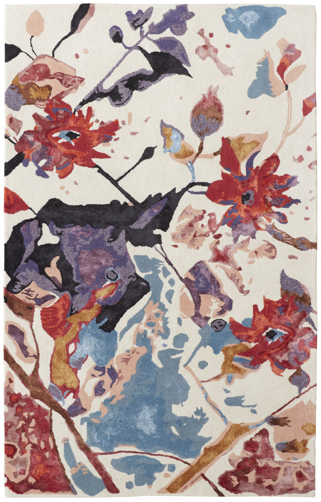 10' X 14' Blue and Red Floral Hand Tufted Area Rug