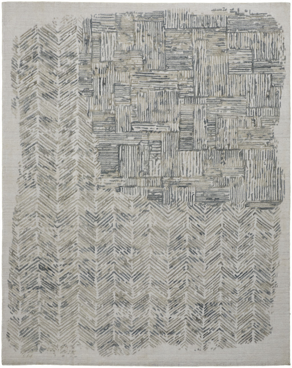 9' X 12' Green Blue And Ivory Abstract Hand Woven Area Rug