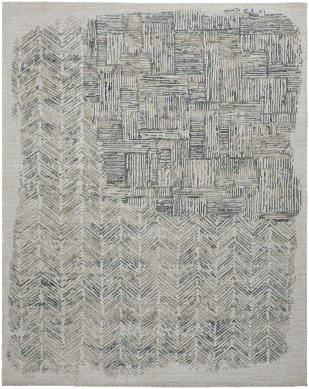 12' X 15' Green Blue And Ivory Abstract Hand Woven Distressed Area Rug