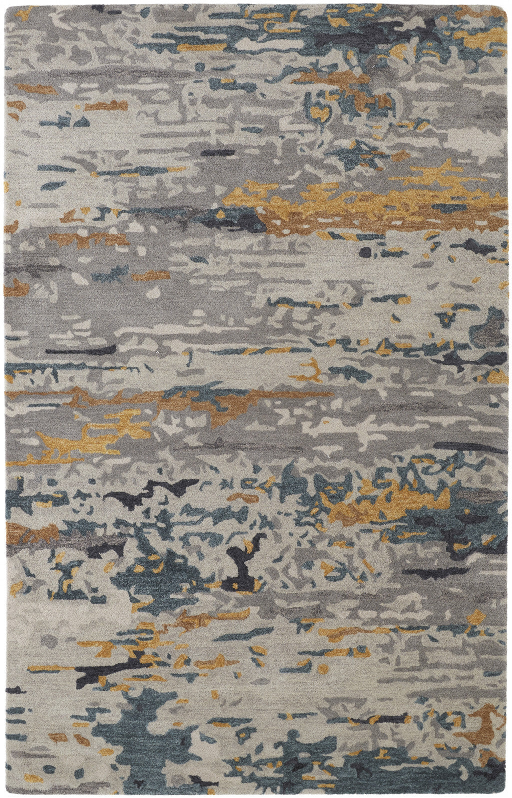 9' X 12' Gray Yellow And Blue Wool Abstract Tufted Handmade Stain Resistant Area Rug