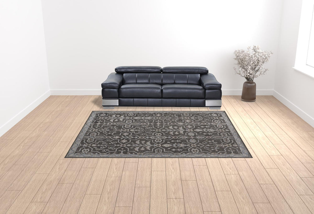 9' X 12' Gray Blue And Ivory Wool Floral Tufted Handmade Stain Resistant Area Rug