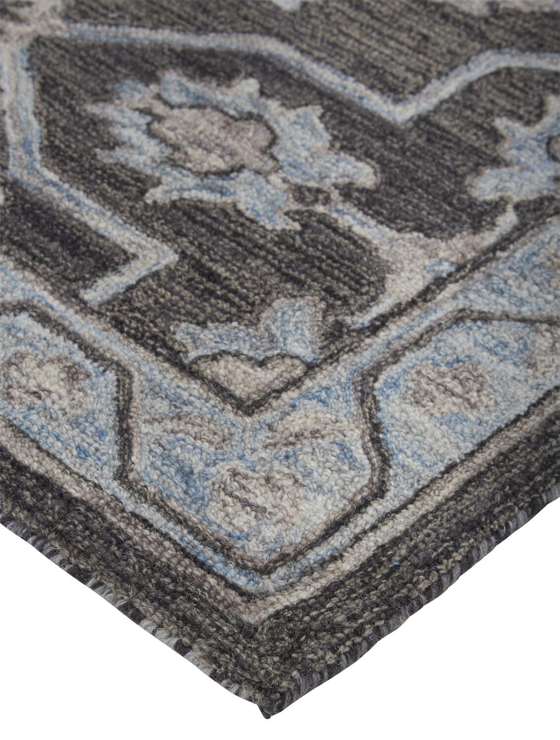 9' X 12' Gray Blue And Ivory Wool Floral Tufted Handmade Stain Resistant Area Rug