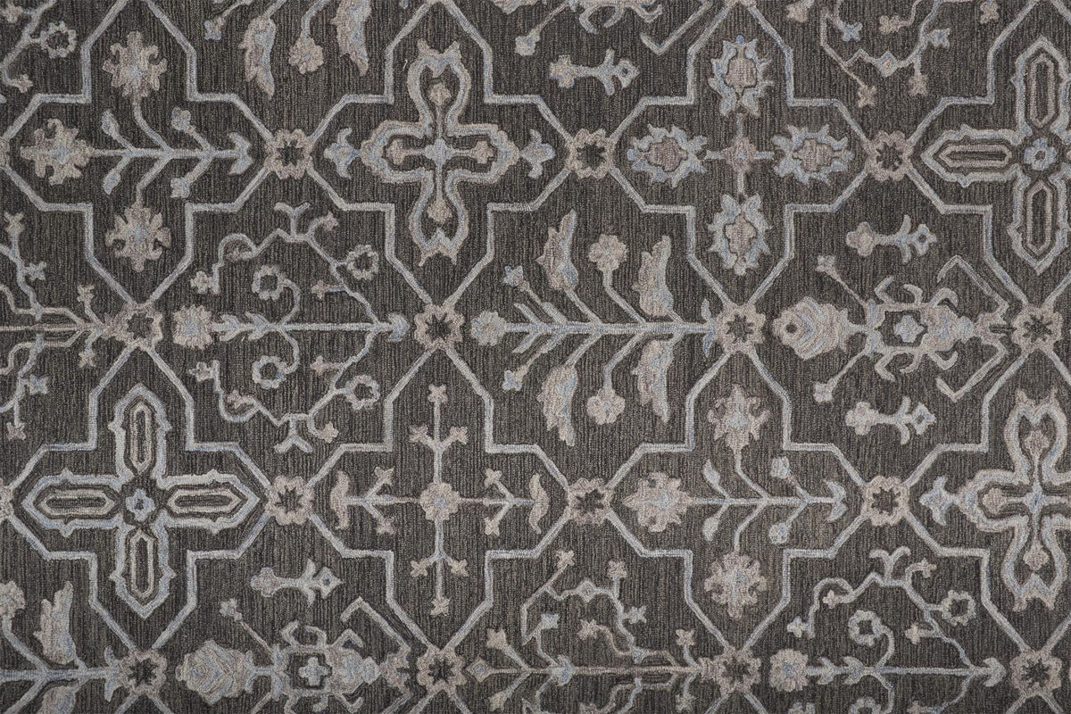 9' X 12' Gray Blue And Ivory Wool Floral Tufted Handmade Stain Resistant Area Rug