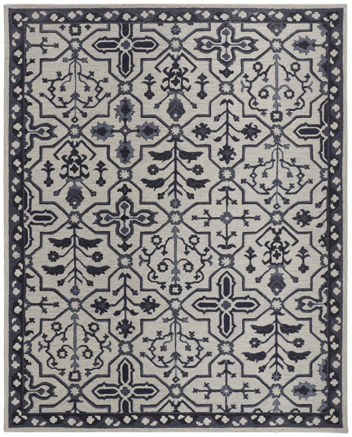 9' X 12' Taupe And Gray Wool Floral Tufted Handmade Stain Resistant Area Rug