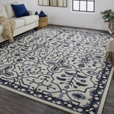 9' X 12' Taupe And Gray Wool Floral Tufted Handmade Stain Resistant Area Rug