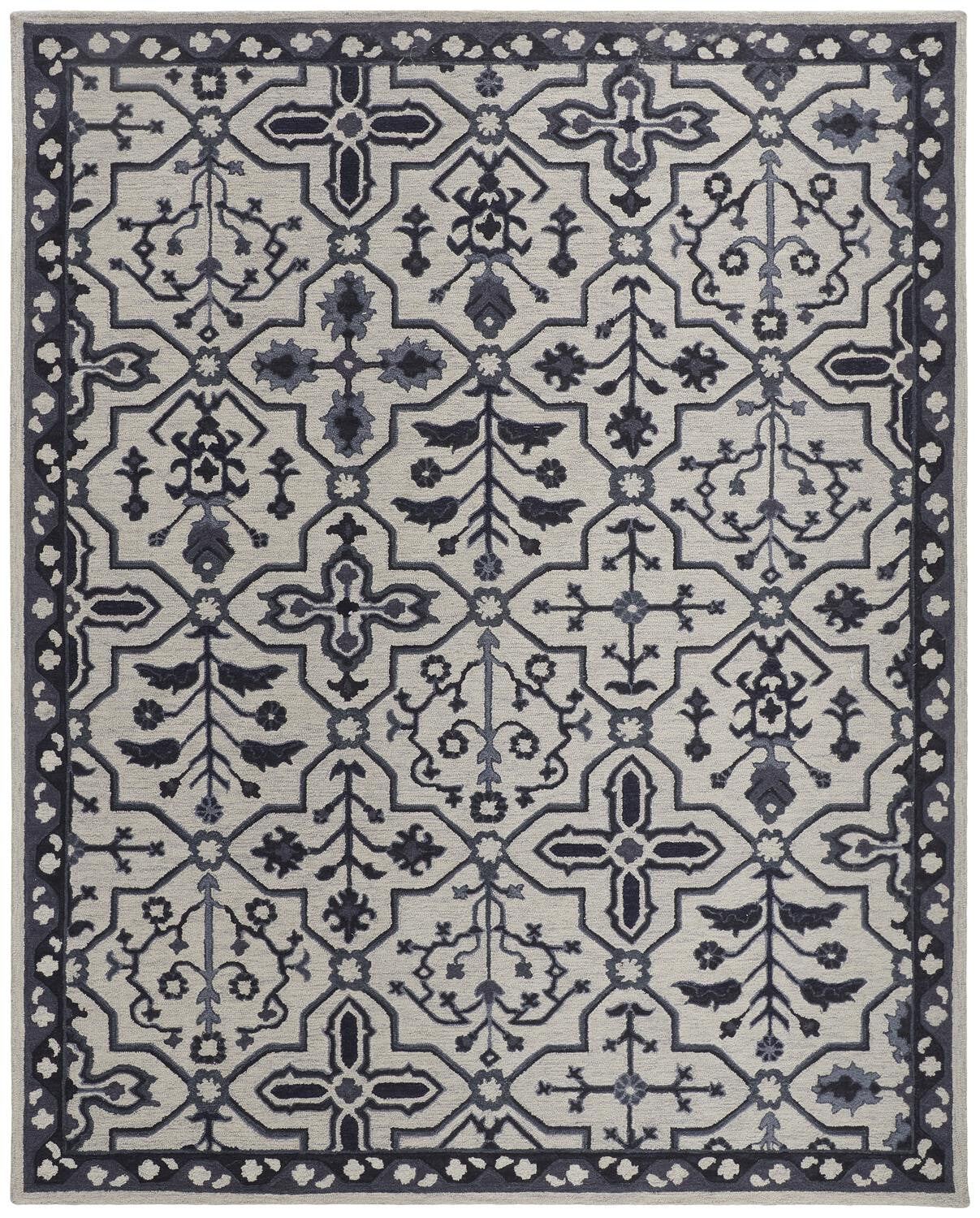 10' X 14' Taupe And Gray Wool Floral Tufted Handmade Stain Resistant Area Rug