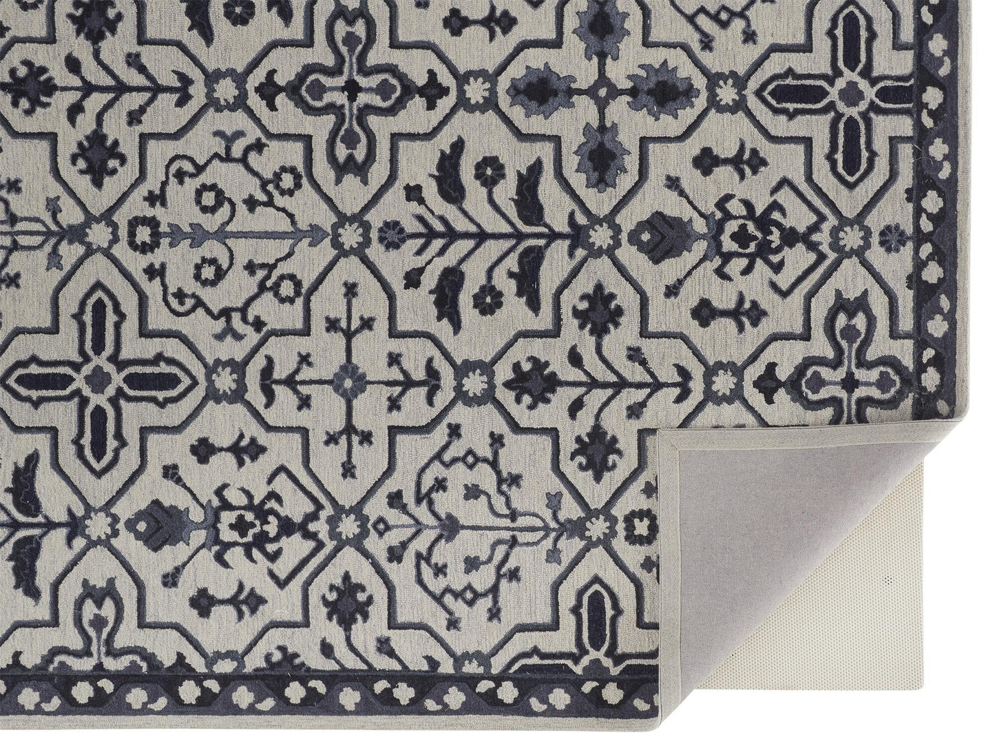10' X 14' Taupe And Gray Wool Floral Tufted Handmade Stain Resistant Area Rug