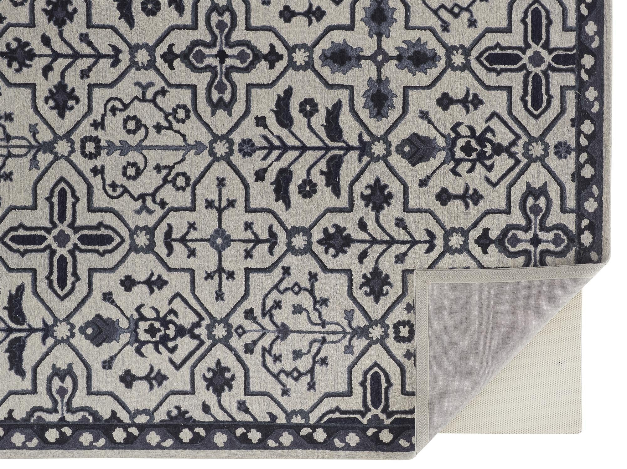 10' X 14' Taupe And Gray Wool Floral Tufted Handmade Stain Resistant Area Rug