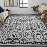 10' X 14' Taupe And Gray Wool Floral Tufted Handmade Stain Resistant Area Rug