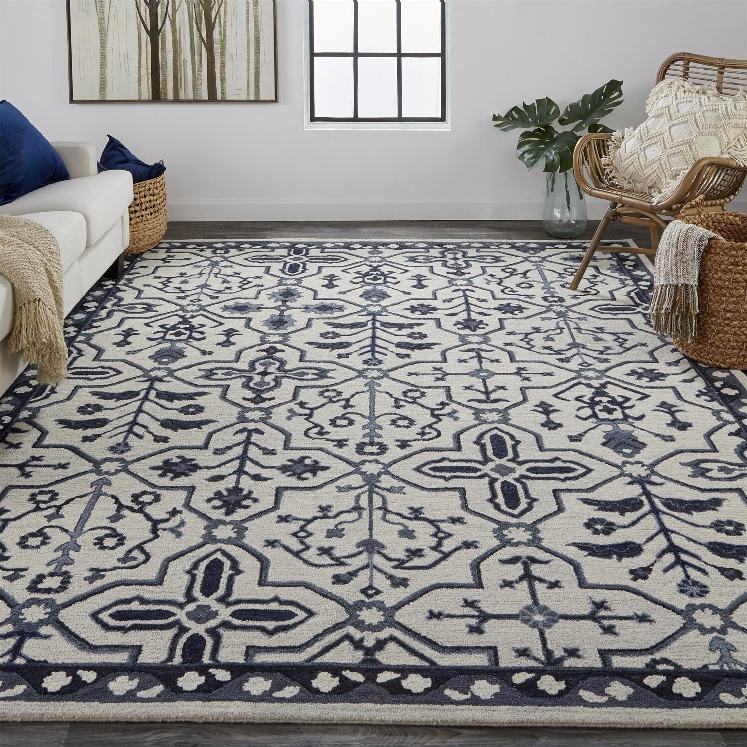 10' X 14' Taupe And Gray Wool Floral Tufted Handmade Stain Resistant Area Rug