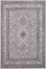9' X 12' Gray Orange And Ivory Floral Power Loom Stain Resistant Area Rug