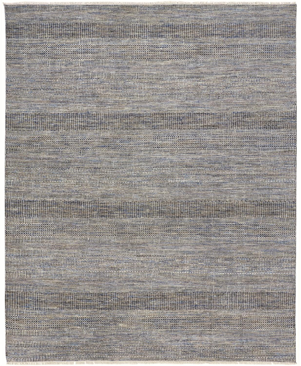 9' X 12' Silver Wool Striped Hand Knotted Area Rug