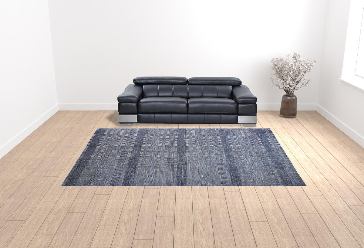 10' X 13' Blue And Gray Wool Striped Hand Knotted Area Rug