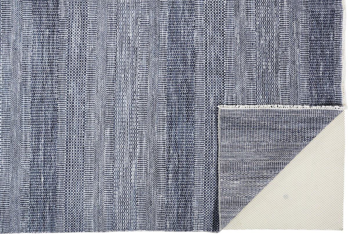 10' X 13' Blue And Gray Wool Striped Hand Knotted Area Rug