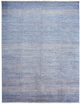 10' X 13' Blue And Silver Wool Striped Hand Knotted Area Rug