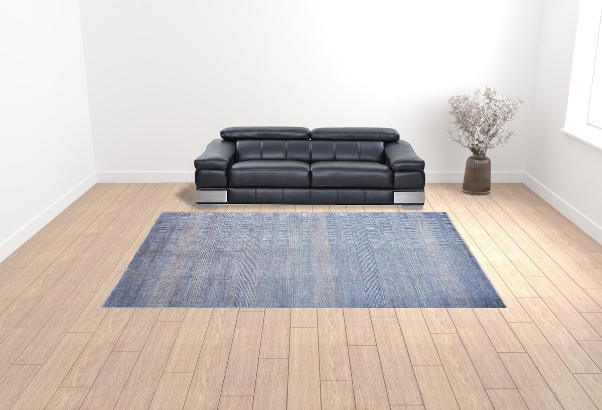 10' X 13' Blue And Silver Wool Striped Hand Knotted Area Rug