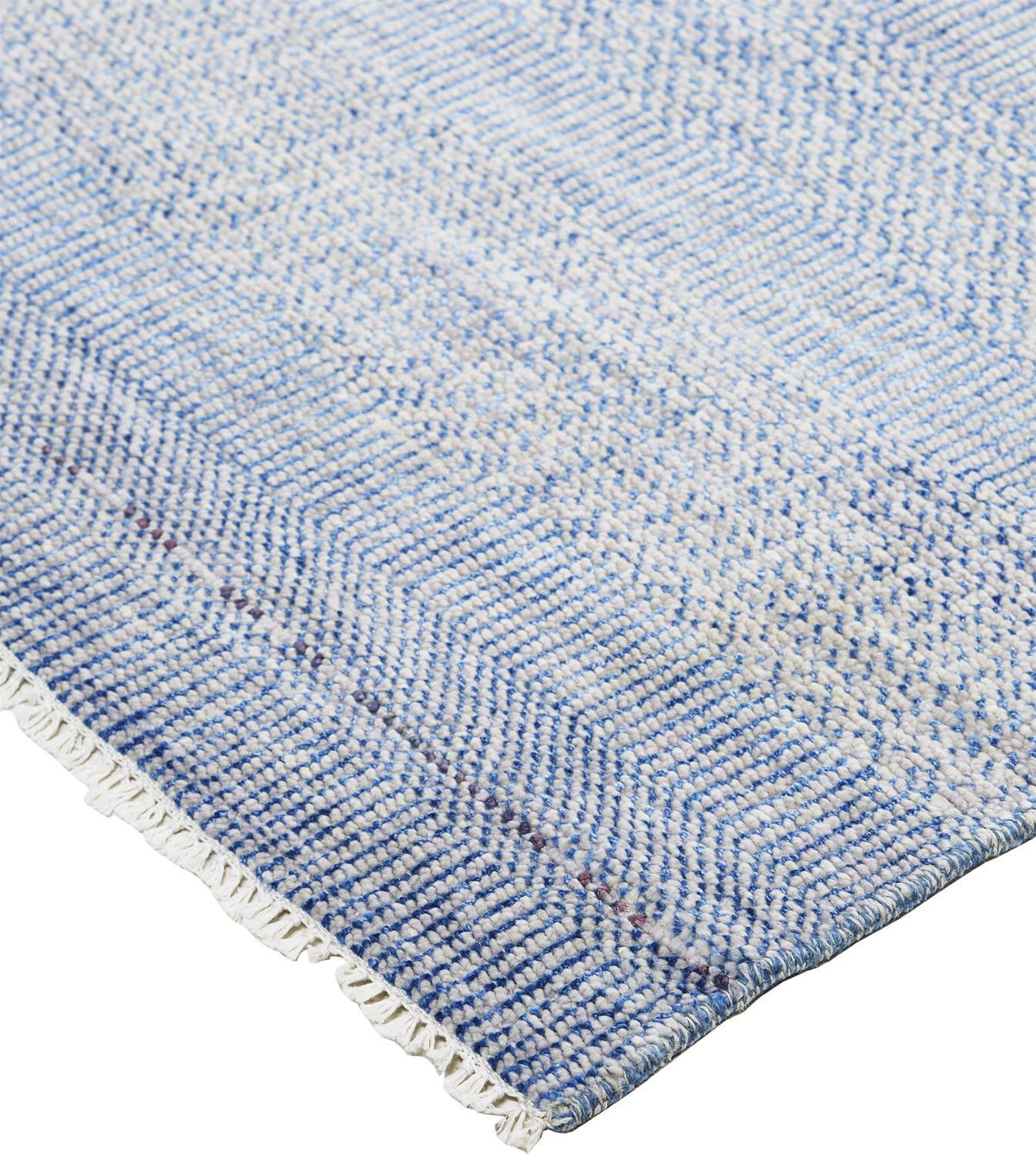 10' X 13' Blue And Silver Wool Striped Hand Knotted Area Rug