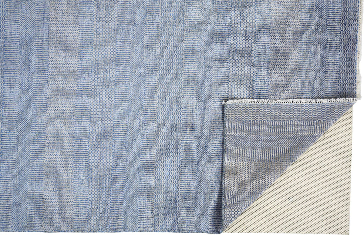 10' X 13' Blue And Silver Wool Striped Hand Knotted Area Rug