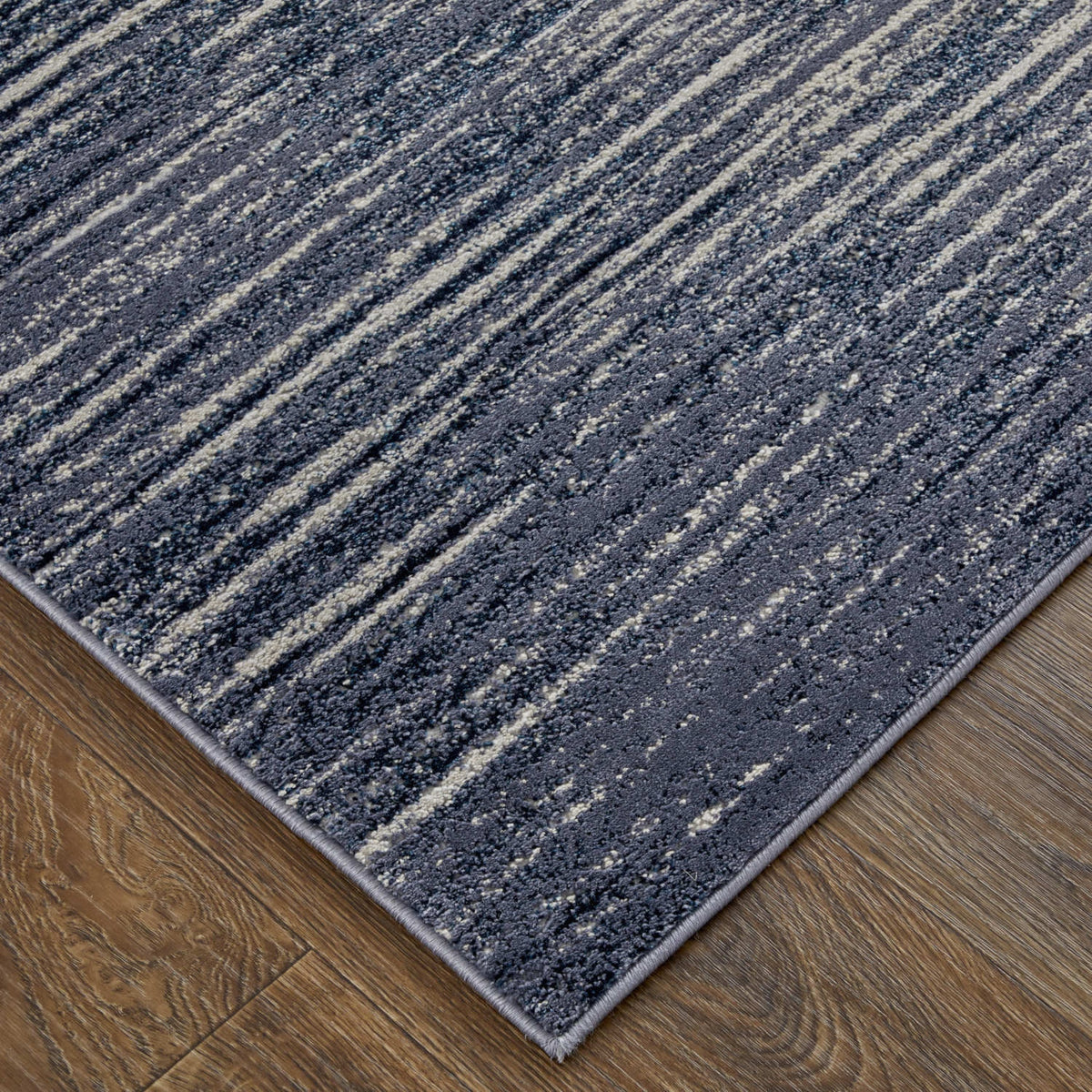 10' X 13' Blue Gray And Ivory Striped Power Loom Distressed Area Rug