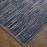 10' X 13' Blue Gray And Ivory Striped Power Loom Distressed Area Rug