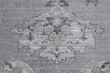 10' X 13' Silver And Black Floral Power Loom Distressed Area Rug