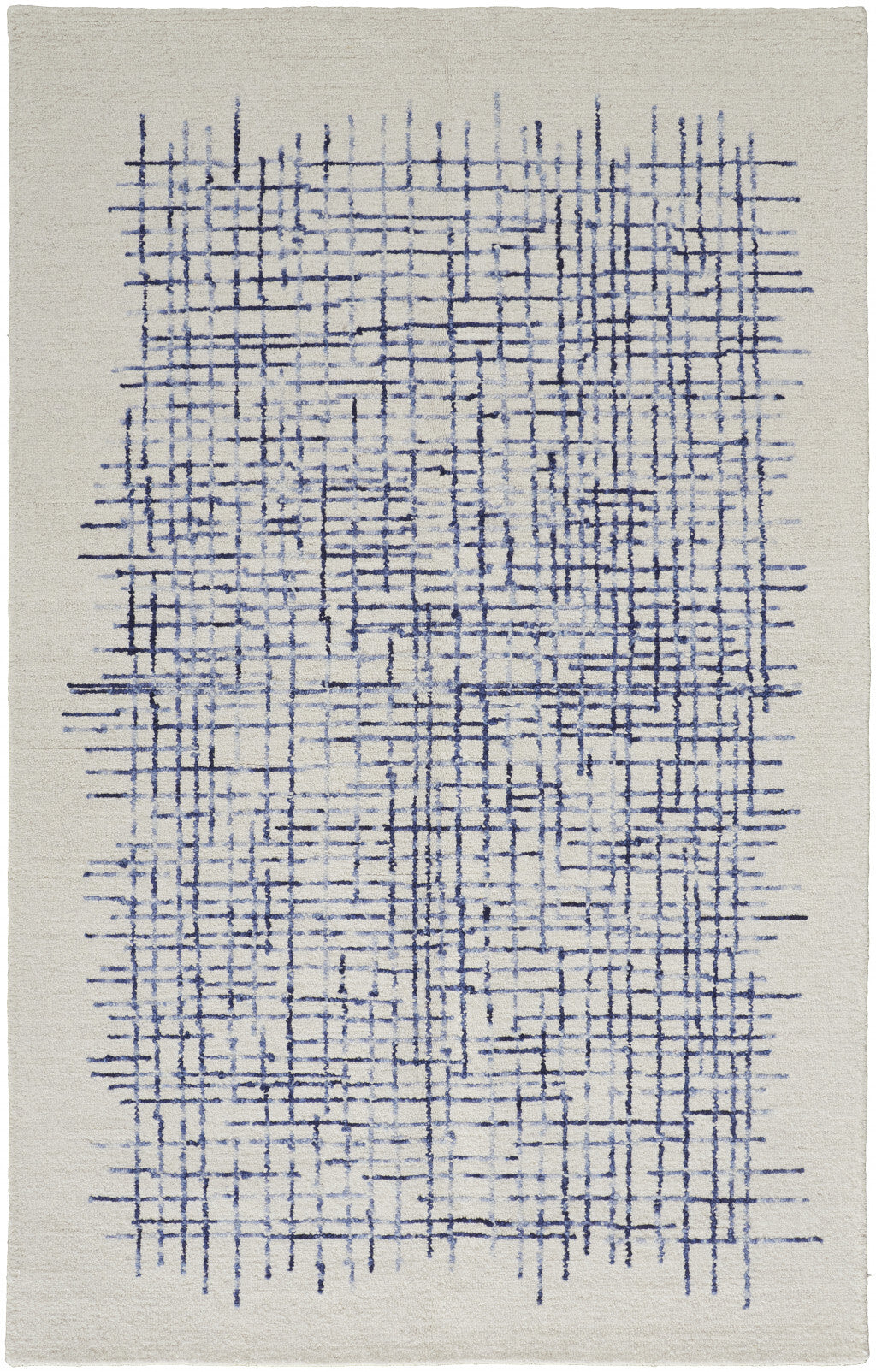 10' X 14' Ivory And Blue Wool Plaid Tufted Handmade Stain Resistant Area Rug