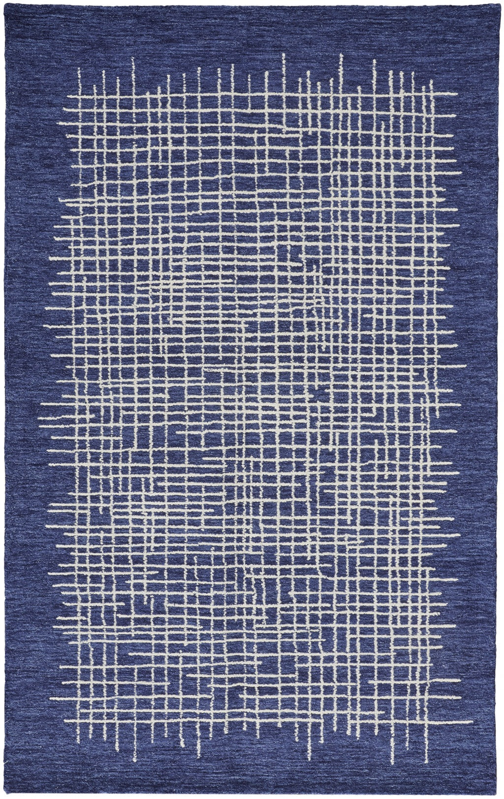 9' X 12' Blue And Ivory Wool Plaid Tufted Handmade Stain Resistant Area Rug