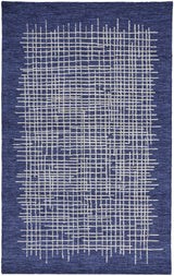 9' X 12' Blue And Ivory Wool Plaid Tufted Handmade Stain Resistant Area Rug