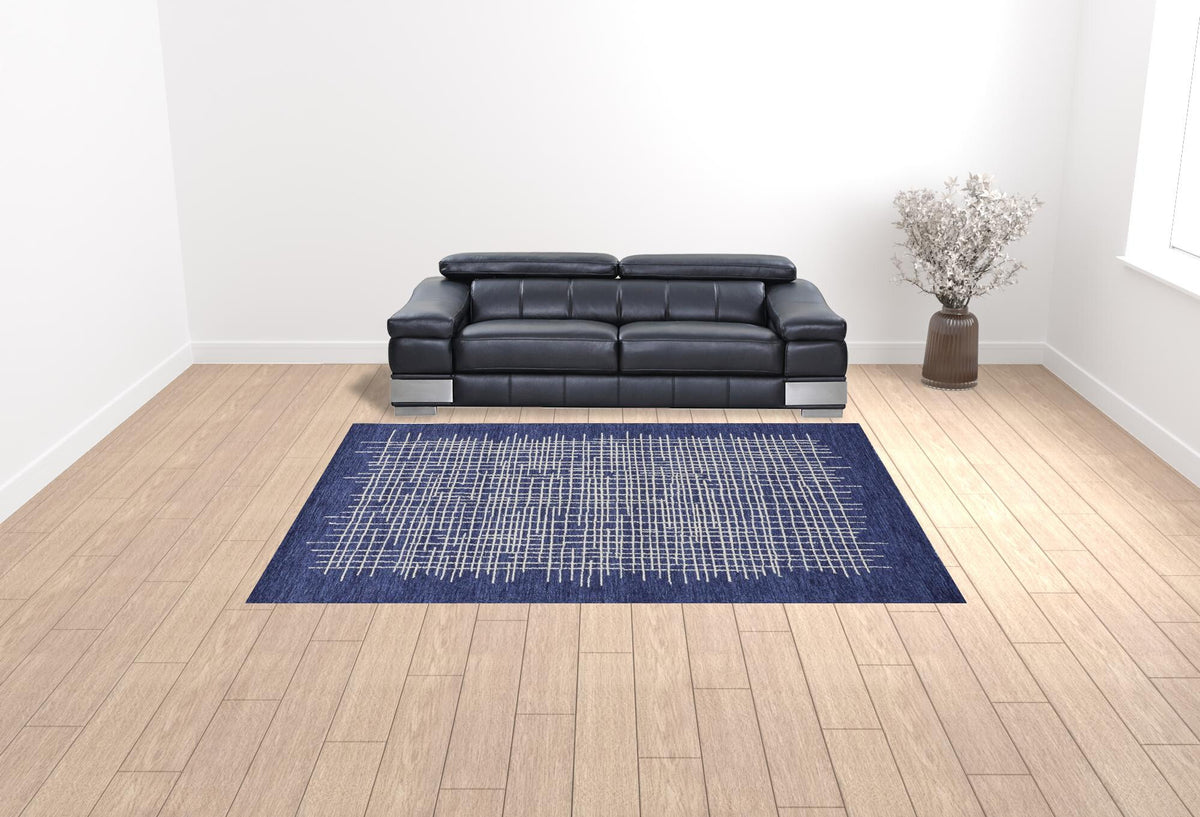 9' X 12' Blue And Ivory Wool Plaid Tufted Handmade Stain Resistant Area Rug