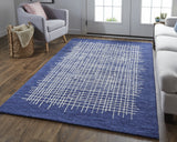 9' X 12' Blue And Ivory Wool Plaid Tufted Handmade Stain Resistant Area Rug