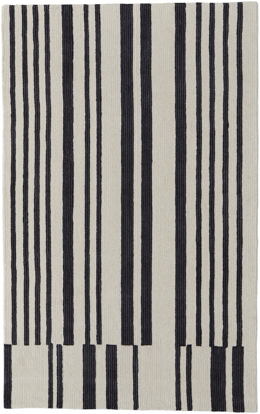 10' X 14' Ivory and Black Wool Abstract Hand Tufted Area Rug
