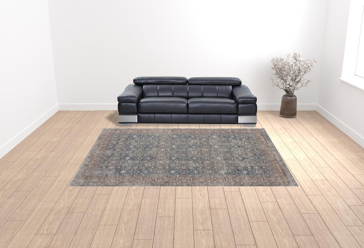10' X 13' Blue And Red Floral Power Loom Stain Resistant Area Rug