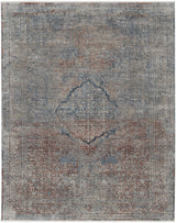 10' X 13' Blue Red And Gray Floral Power Loom Stain Resistant Area Rug