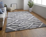 10' X 14' Gray And Ivory Geometric Power Loom Stain Resistant Area Rug