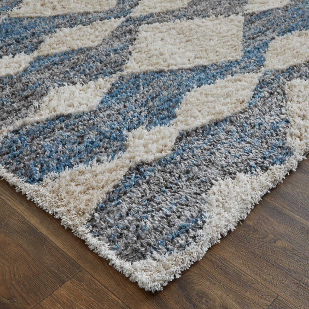 10' X 14' Ivory Gray And Blue Chevron Power Loom Stain Resistant Area Rug