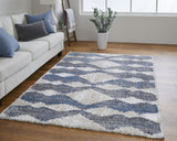 10' X 14' Ivory Gray And Blue Chevron Power Loom Stain Resistant Area Rug