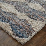 10' X 14' Tan Ivory And Blue Chevron Power Loom Stain Resistant Area Rug