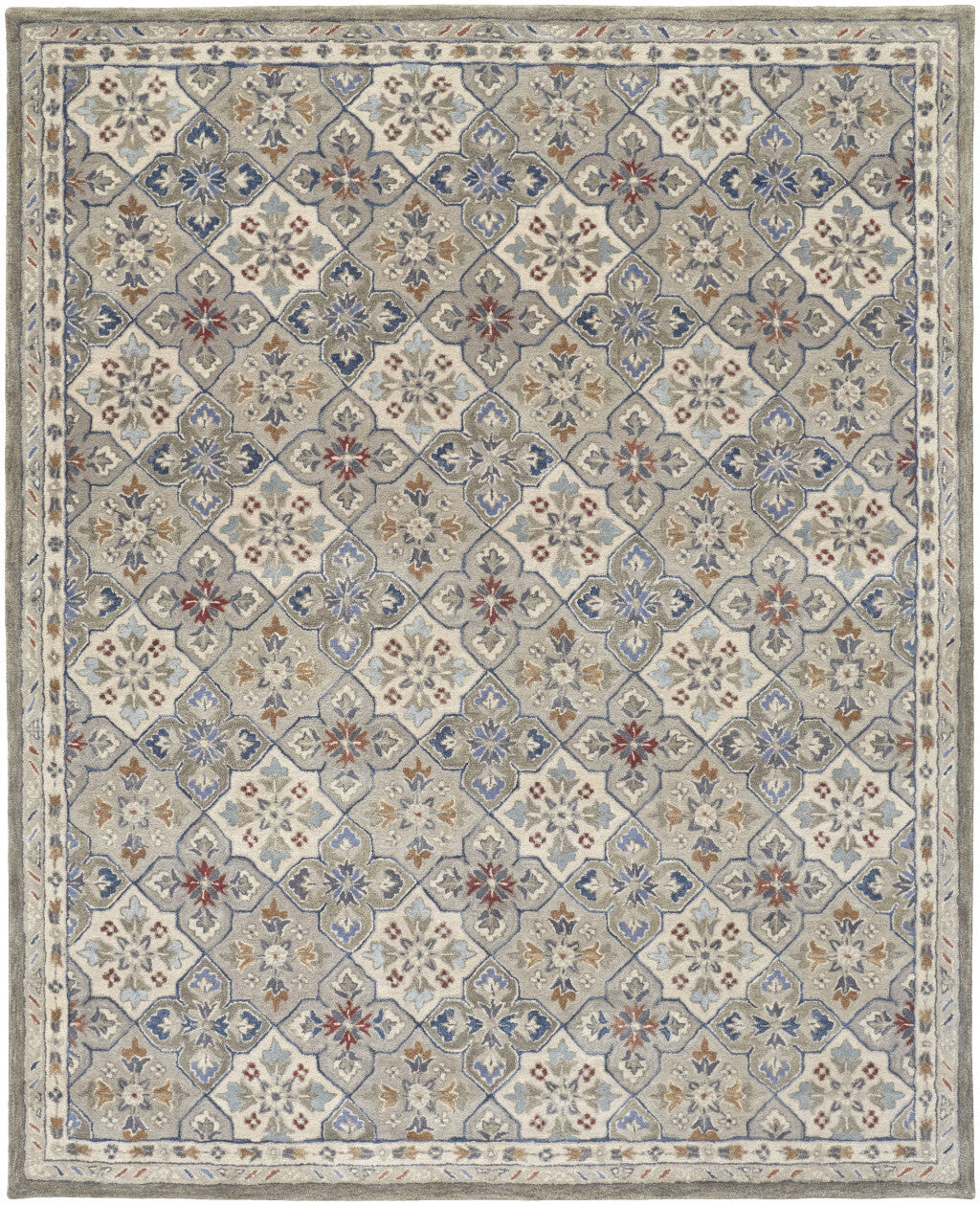 8' X 10' Taupe and Ivory Wool Patchwork Hand Tufted Area Rug