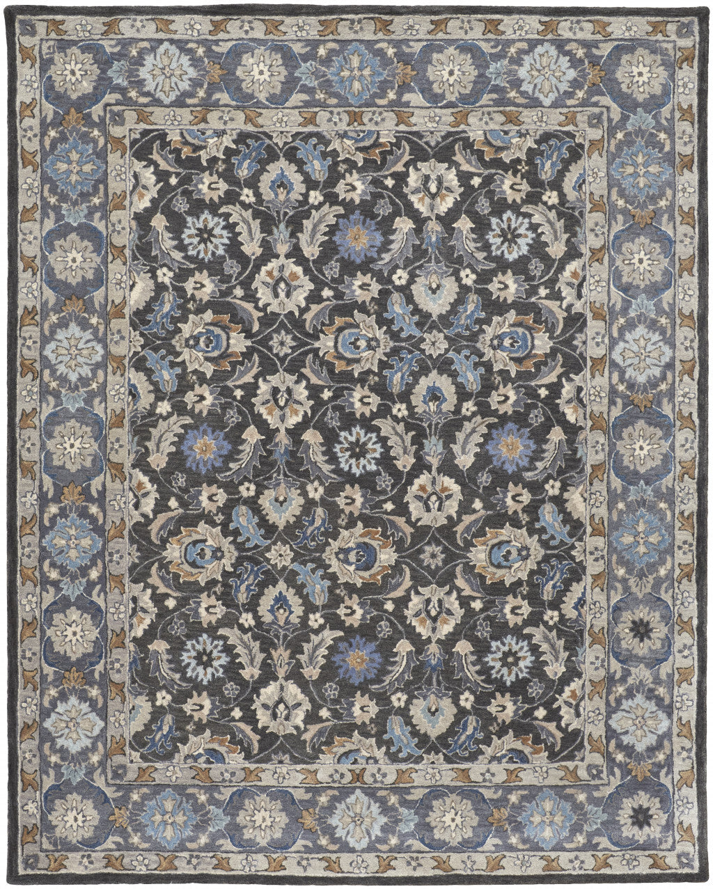 9' X 12' Taupe and Ivory Wool Floral Hand Tufted Area Rug